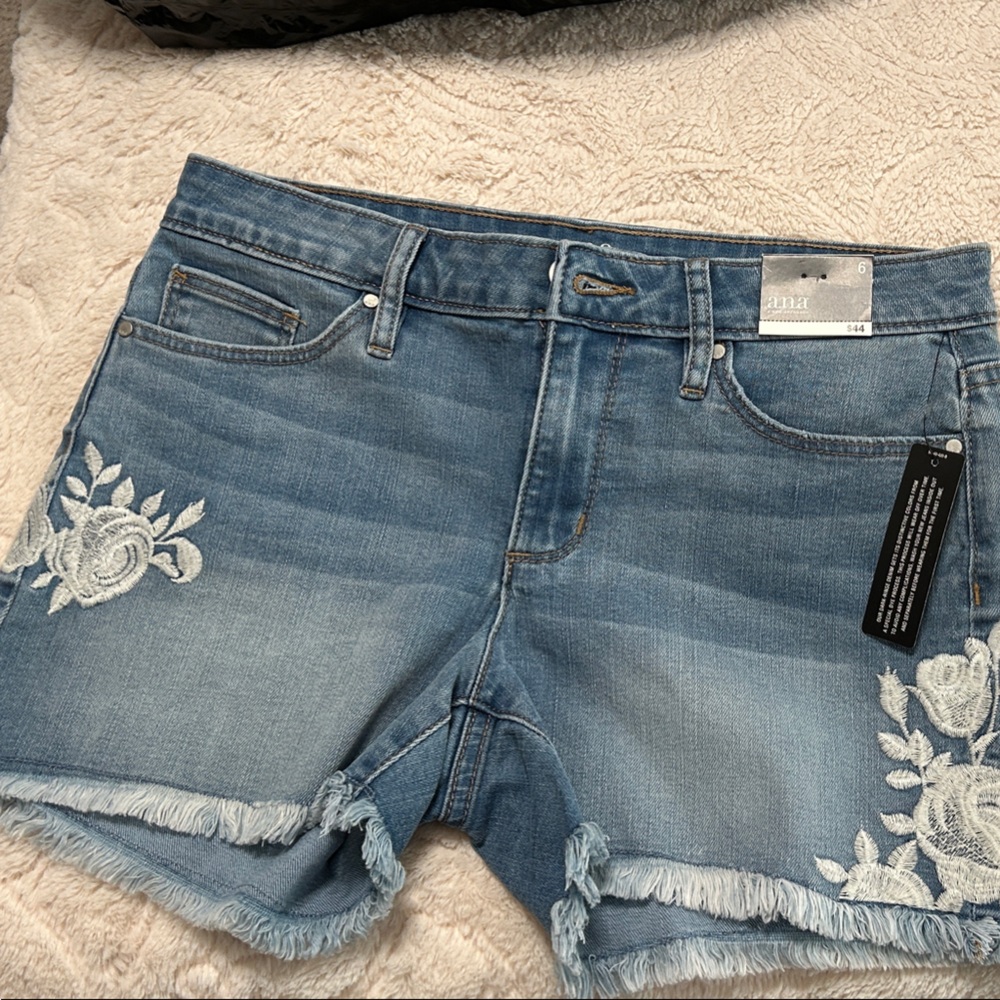 a.n.a.  Light Blue Denim Shorts with White Embroidery